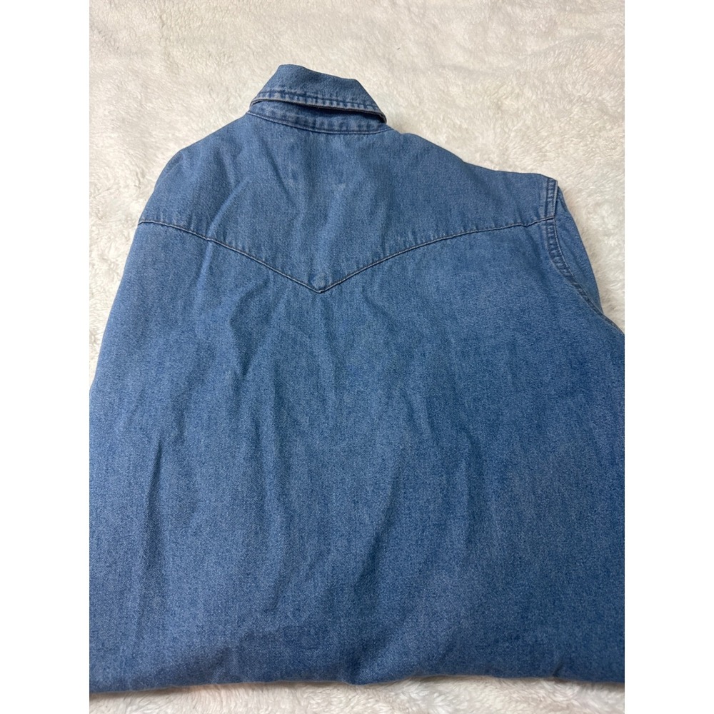 Wrangler Western Denim Shirt Women Medium Blue Good Raw Hem Pearl Snap MS7127D - Picture 5 of 5